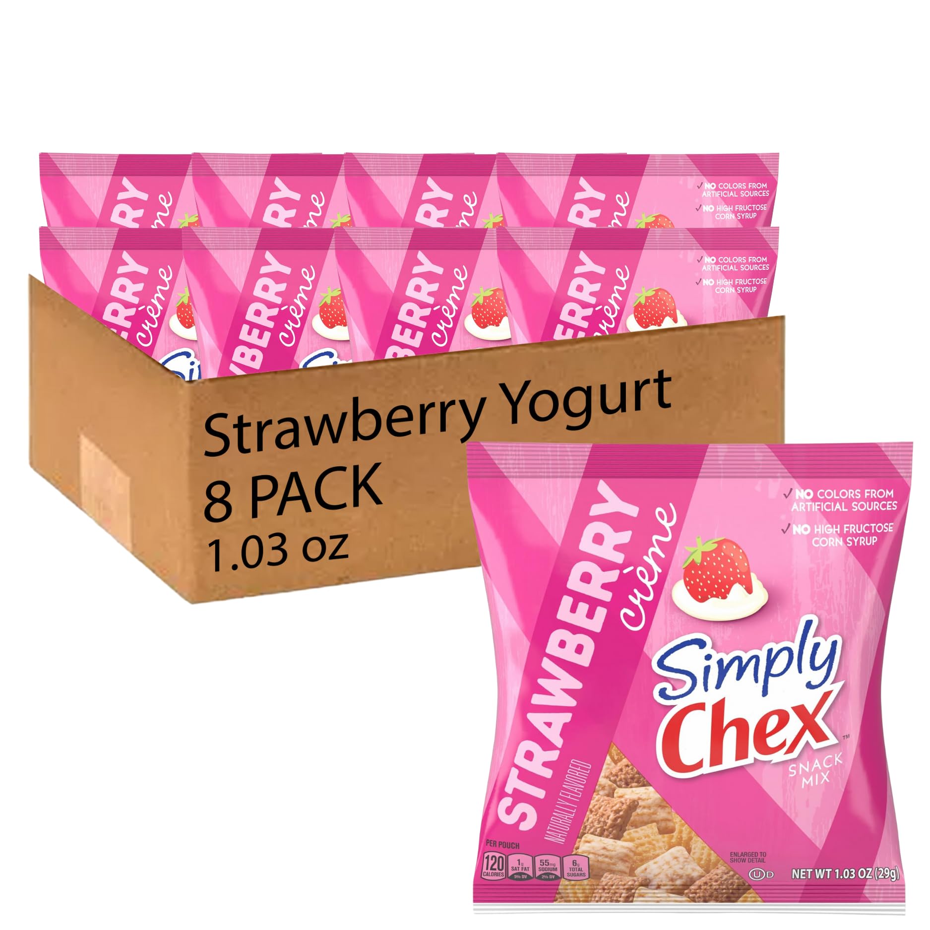 Strawberry Yogurt Crme Snack Mix, 1.03 oz (Pack of 8) with ZESTI Chip Clip - Sweet & Savory Whole Grain Cereal, Low-Fat, Individ