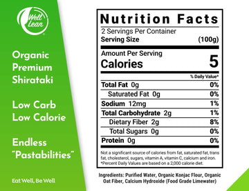 Well Lean Organic Konjac Shirataki Noodles - Zero Carb, Keto Pasta, Usda Organic Healthy Noodles - Low Carb Pasta - 100% Plant-B