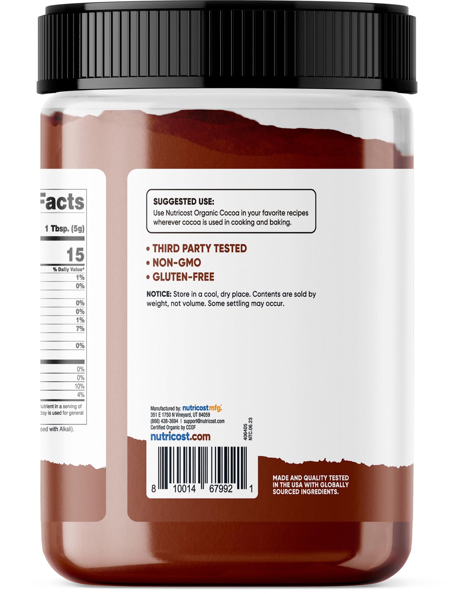 Nutricost Pantry Organic Cocoa Powder (1.5 Pounds Per Bottle) Non GMO Gluten Free Vegan Baking Powder