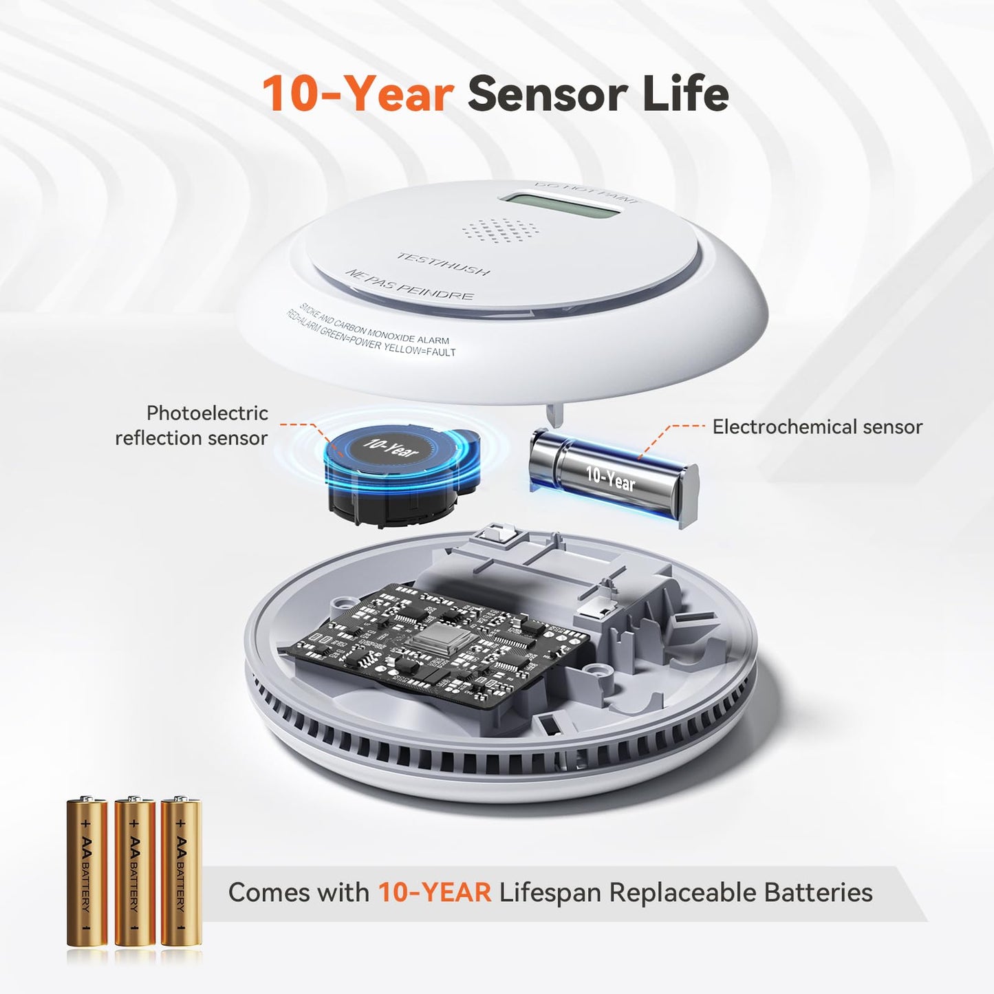 Jemay Combination Smoke And Carbon Monoxide Detector, Battery Operated Smoke Detector Carbon Monoxide Detector Combo With 10-Yea