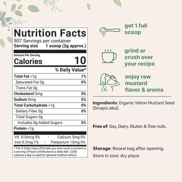 Organic Whole Yellow Mustard Seed, 4Lbs (64Oz) | Premium Grade Seeds | Mild Spicy Raw Flavor | Great For Pickling, Culinary Spice, & Seasoning Mix | Non-Gmo, Bulk Supply