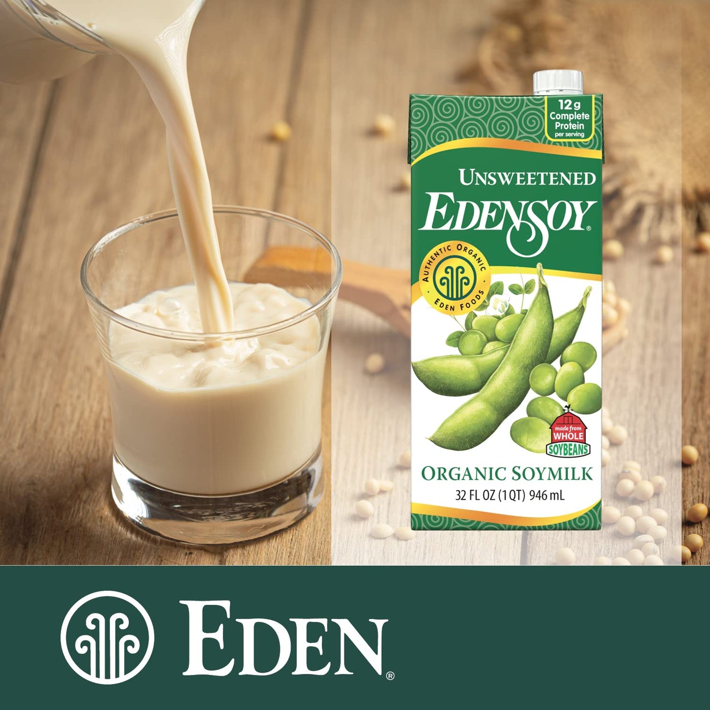 Eden Edensoy Unsweetened Organic Soymilk, Non-GMO, Vegan, 32 Fl Oz (6-Pack)