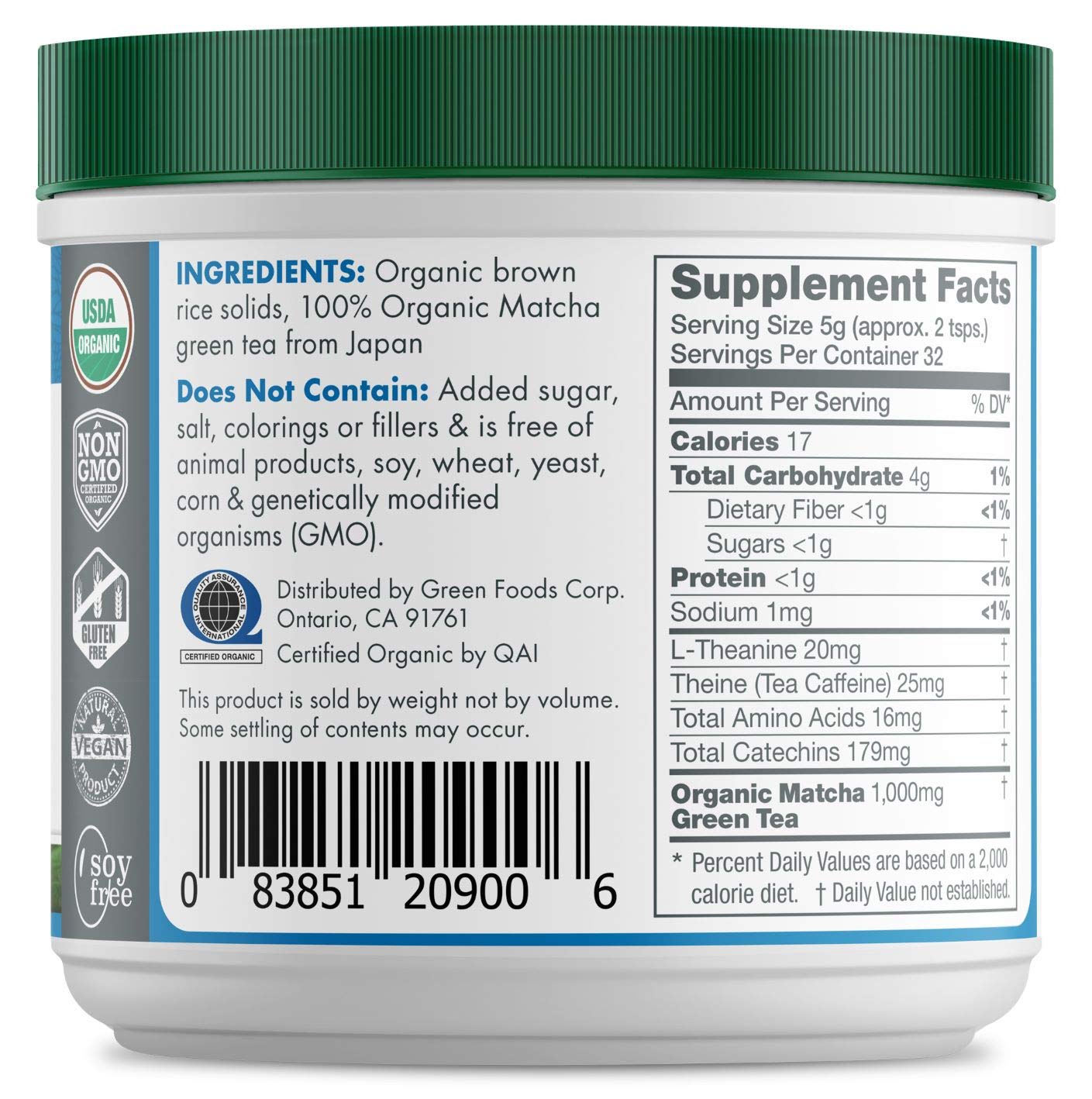 Green Foods Organic Ceremonial Grade Matcha Green Tea From Japan 5.5Oz