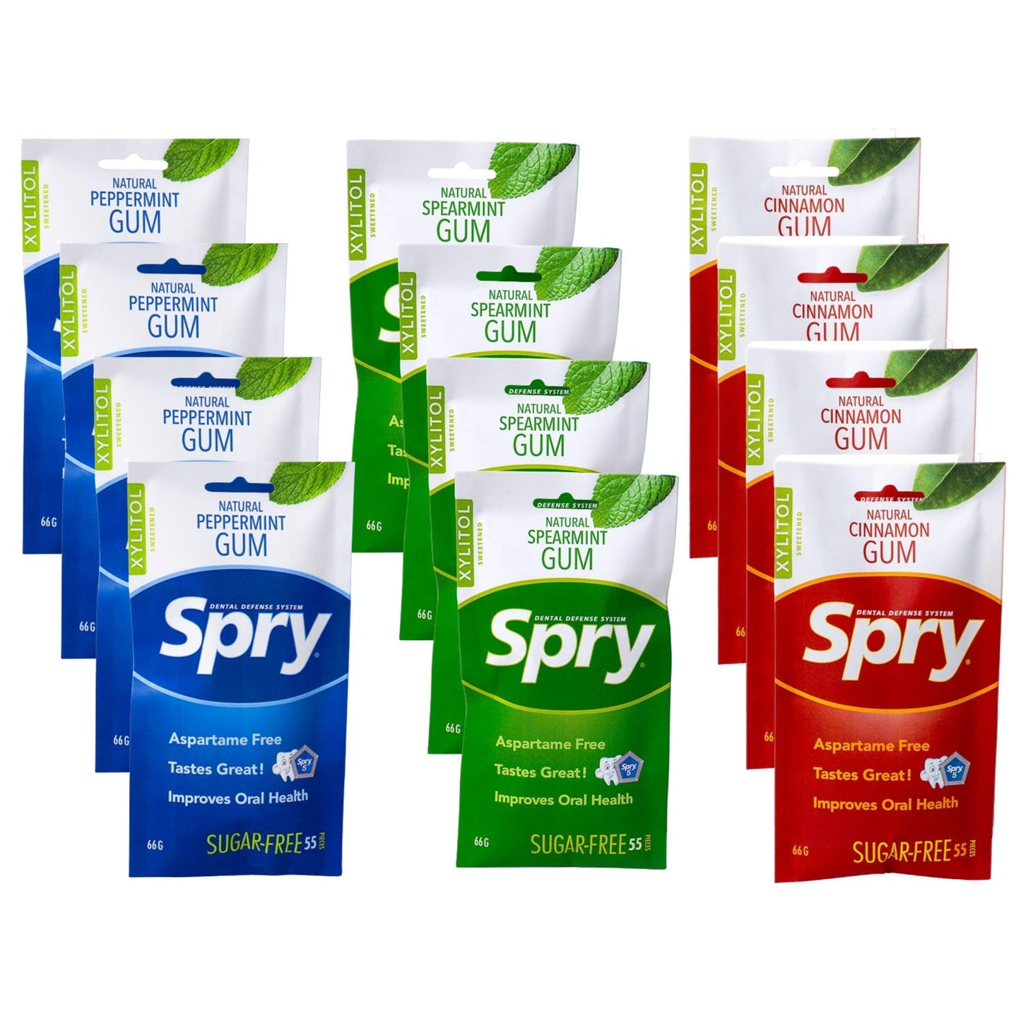 Spry Xylitol Chewing Gum - Aspartame-Free, Sugar-Free, Non-GMO - 55 Count (Pack of 12)