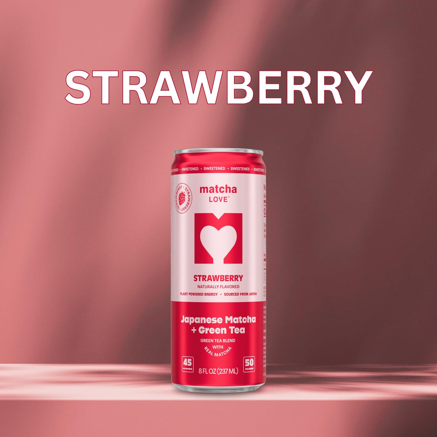 matcha LOVE Strawberry Matcha & Green Tea, Sweetened, 8 oz, Pack of 12 - Refreshing Blend for Smoothies & Beverages