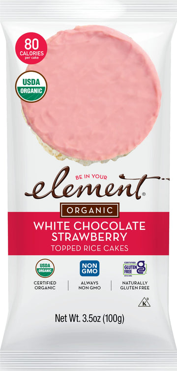 ELEMENT White Chocolate Strawberry Rice Cakes - Organic, Non-GMO, Gluten-Free, 3.5 oz (Pack of 8) Healthy Snacks for Kids & Adults