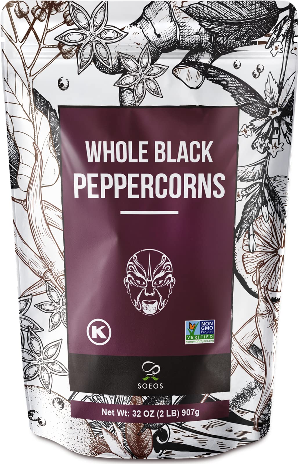 Soeos Black Peppercorns, 32Oz (Pack Of 1), Non-Gmo, Kosher, Packed To Keep Peppers Fresh, Peppercorn For Grinder Refill, Whole Peppercorns