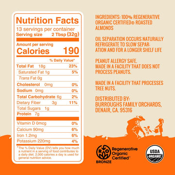 Burroughs Family Farms Regenerative Organic Creamy Almond Butter (14 Oz Pack Of 1, Crunchy)
