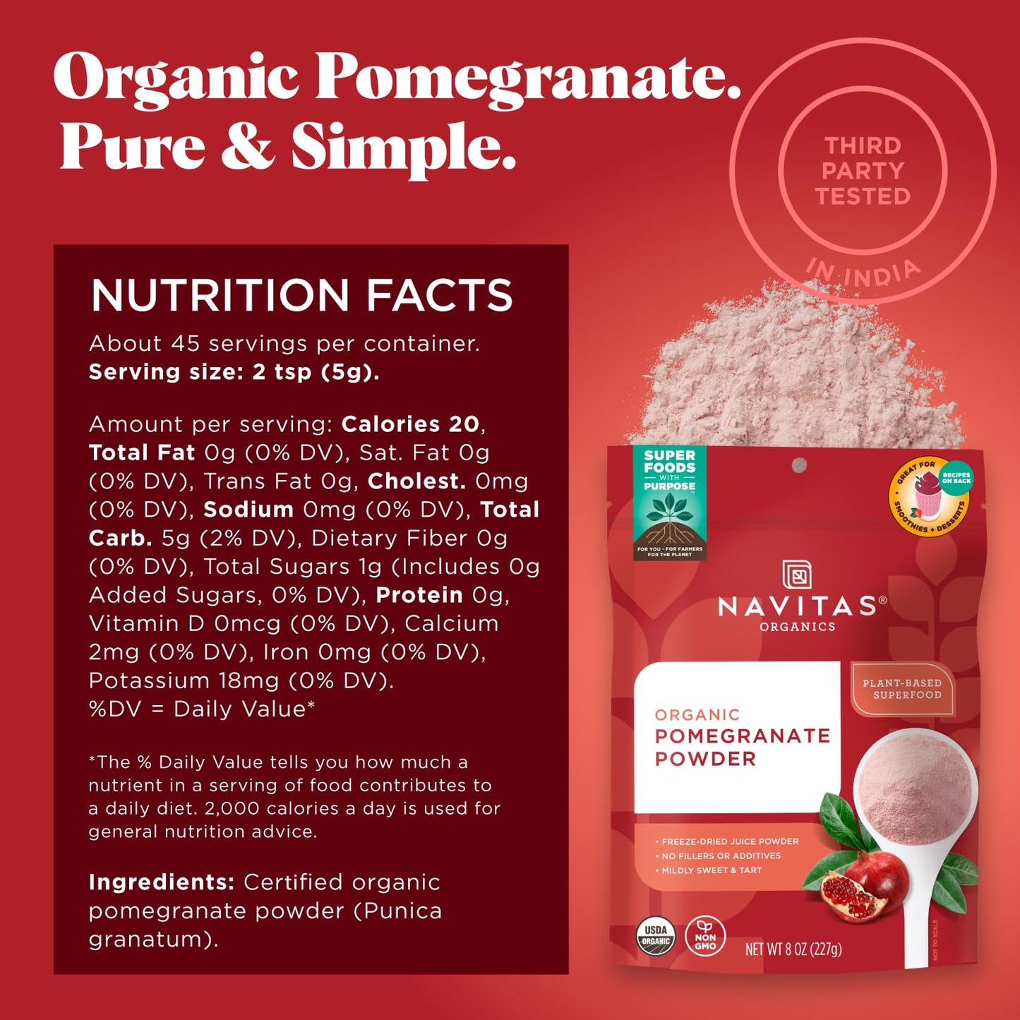 Navitas Naturals - Pomegranate Power Organic Freeze Dried Pomegramate Powder - 8 Oz. ( 3-Pack)