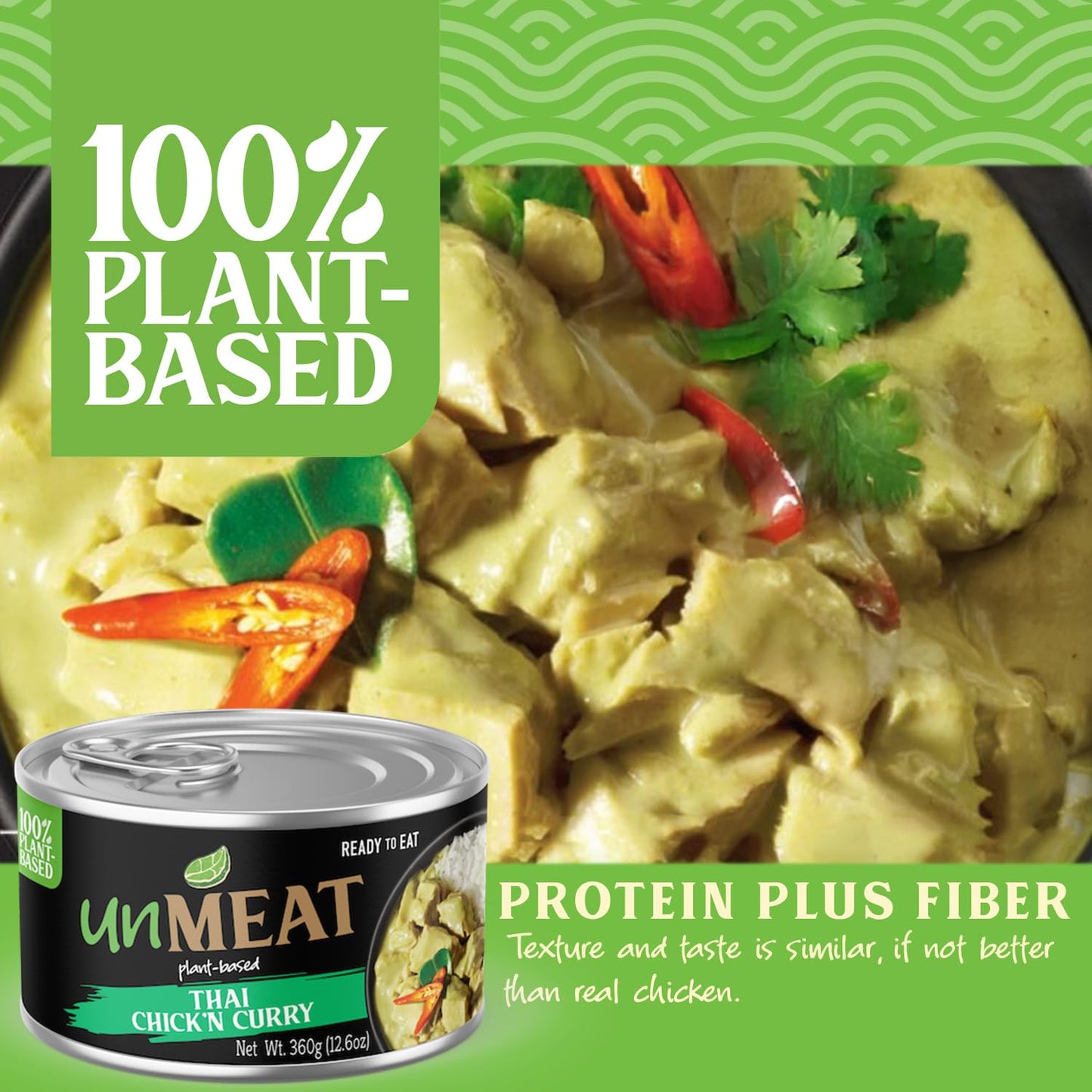 Unmeat Plant Based Meat | Easy To Prepare Plant Based Protein | Vegan Meat With Less Calories, Thai Chicken Curry, 12 Pack
