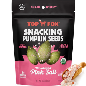 Top Fox Snacks - Organic Pop-Roasted Pumpkin Seeds | Healthy Protein Snacks - Gluten Free - Keto And Vegan Friendly (Himalayan Salt, 3.5 Oz - 6 Pack)