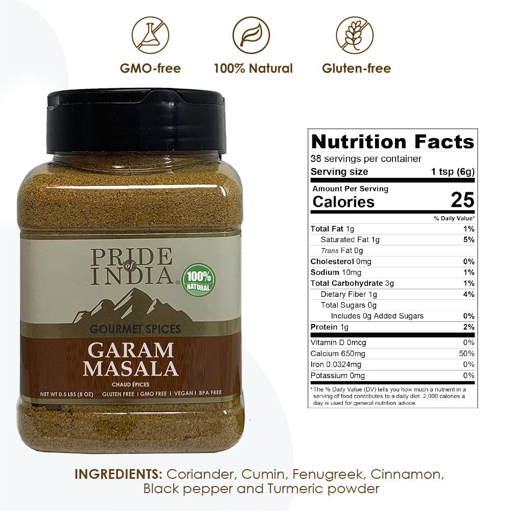 Pride Of India - Garam Masala Ground – Warming Spice Blend For Variety Of Non-Veg & Veg Dishes – Flavorful Mix For Curries And Pilafs - 2.2 Oz. Small Dual Sifter Bottle