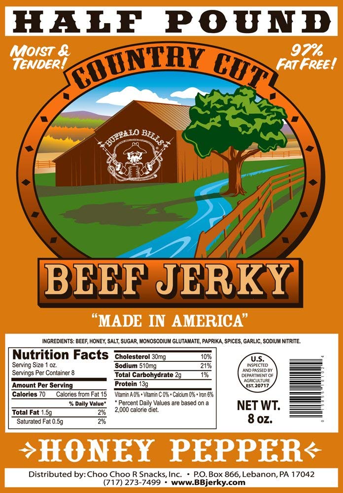 Buffalo Bills 8Oz Honey Pepper Country Cut Beef Jerky Pack (Made W/Natural Honey & Black Pepper)