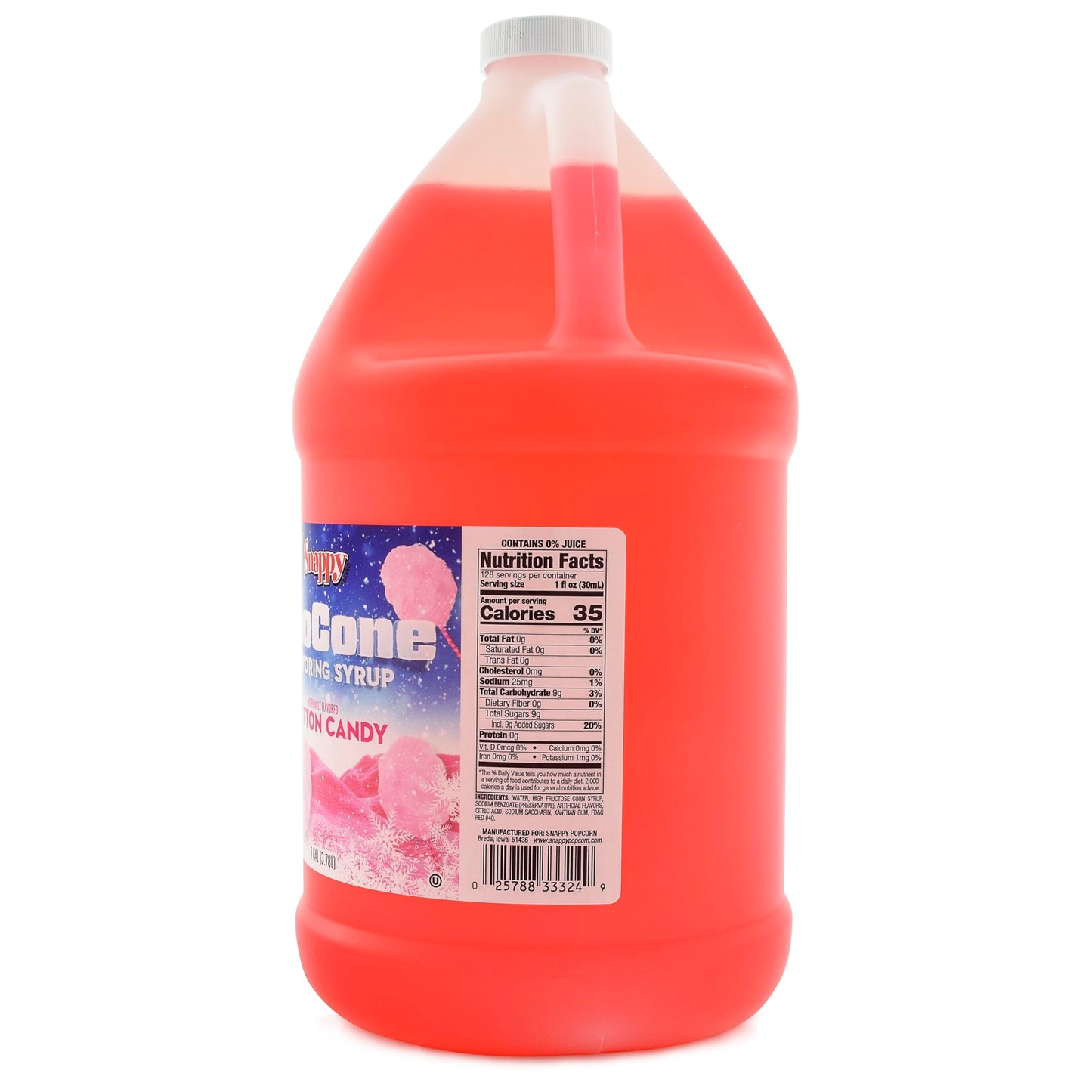 Snappy Cotton Candy Sno Cone Syrup, 1 Gallon (128 Ounces) Size, Ready To Use For Snow Cone Machines, Flavored Syrup For Shaved Ice, 14 Snow Cone Flavor Options