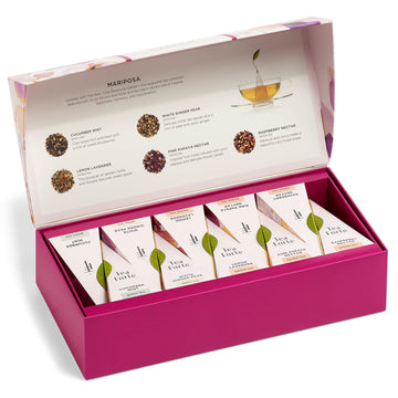 Tea Forte Mariposa Tea Sampler With 10 Pyramid Tea Infuser Bags - Fruit, Herb And Flower Tea - Petite Presentation Box Assorted Variety Tea Gift Set