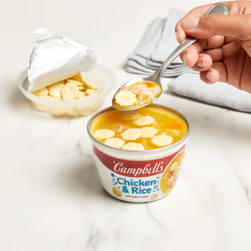 Campbell'S Chicken And Rice Soup With Oyster Crackers, 7.35 Ounce Microwavable Bowl