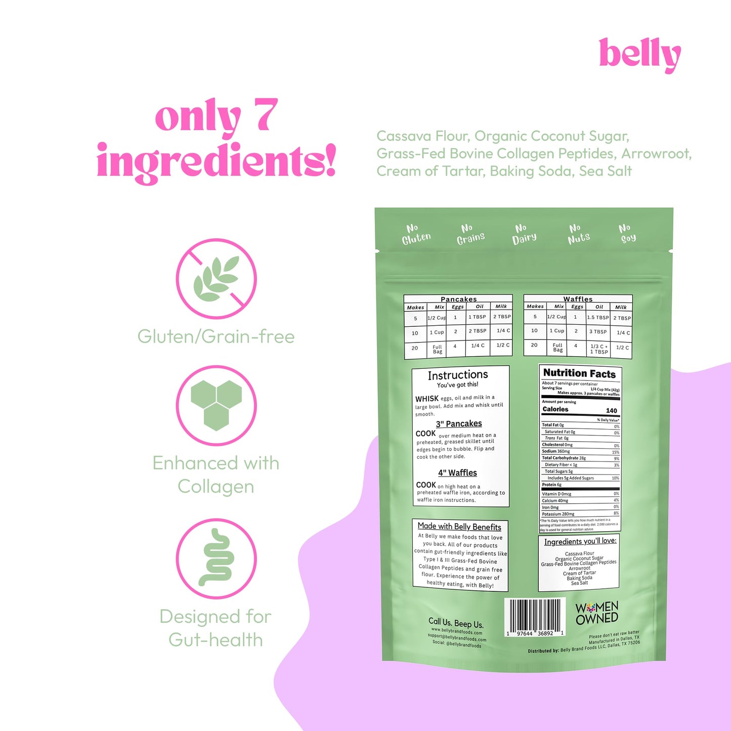 Belly Pancake Mix & Waffle Mix With Collagen Protein | High-Protein | Pancakes & Waffles | Grain-Free Dairy-Free Nut-Free | Heal