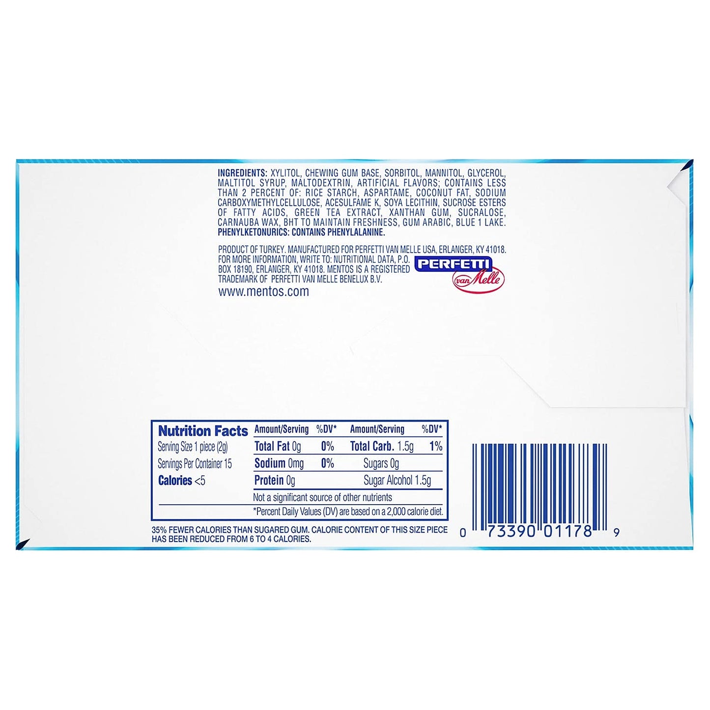 Mentos Pure Fresh Sugar-Free Chewing Gum With Xylitol, Spearmint, Non Melting, 15 Piece Bottle