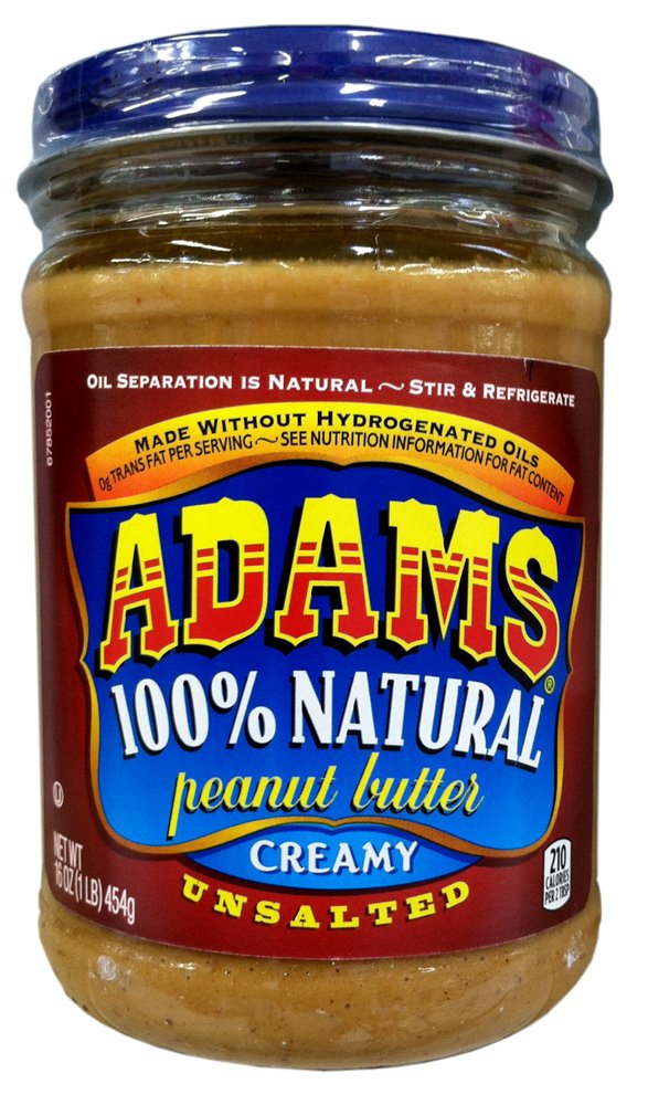 Adams 100% Natural Creamy Unsalted Peanut Butter 16Oz (4 Pack)