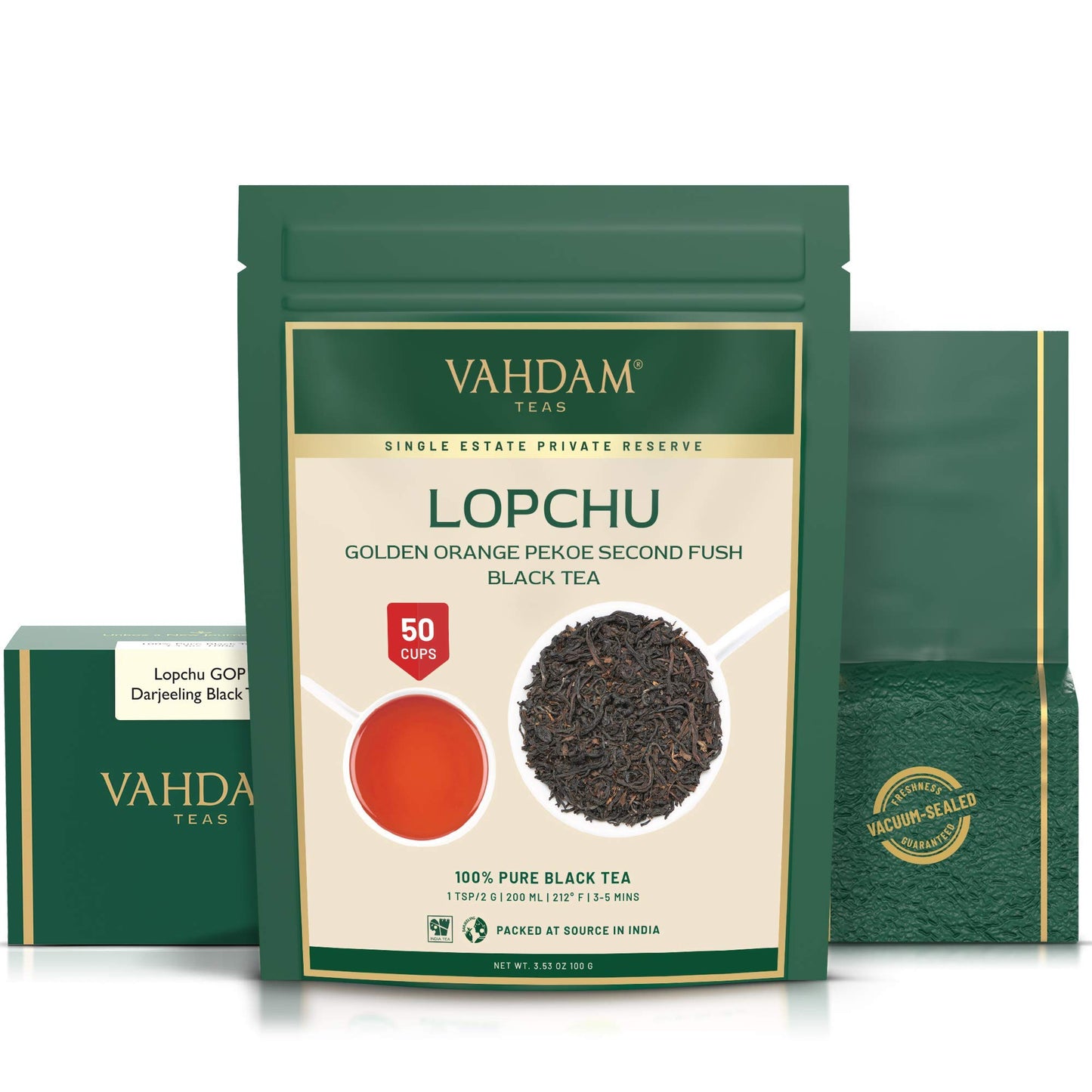 Vahdam, Second Lopchu Golden Orange Pekoe Black Tea| 40+ Cups, 3.53 Oz | Pure 100% Unblended Darjeeling Black Tea Loose Leaf | S