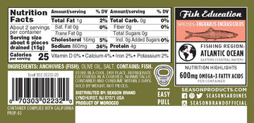 Season Anchovies In Olive Oil - Flat Anchovy Fillets, Wild Caught Fish, Keto Snacks, Canned Anchovies, Rich In B Vitamins, Low I