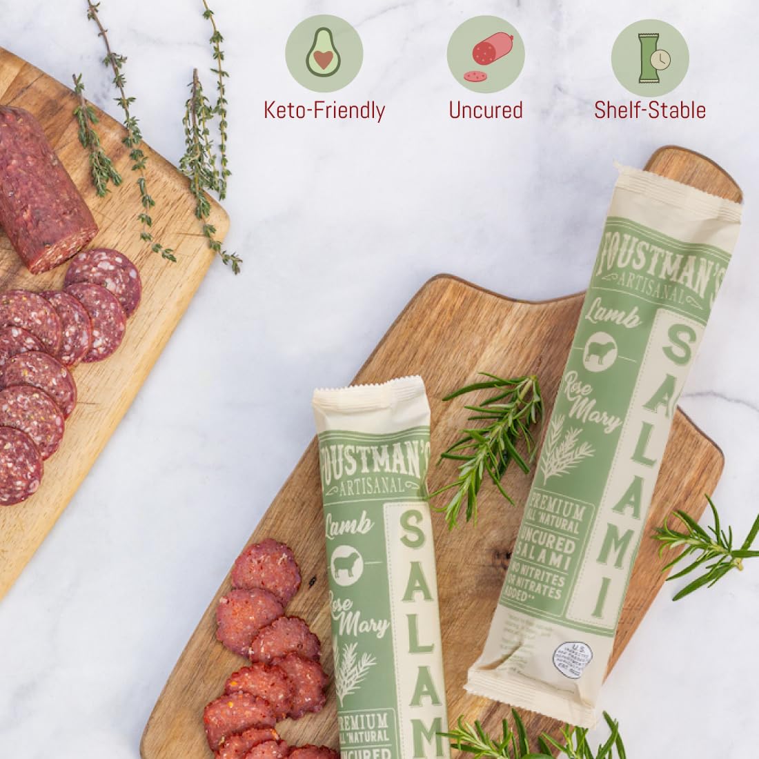 Foustman'S Salami Rosemary Lamb Artisanal, Nitrate-Free, Naturally Cured, Gluten-Free, Dairy-Free, No Pork, Pack Of 6, 8 Oz Each