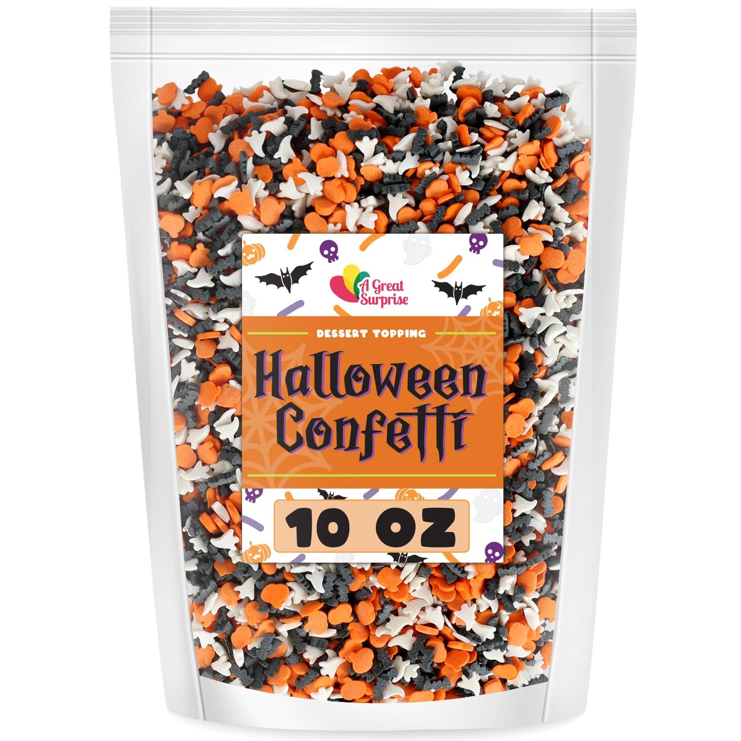 Halloween Sprinkles - 10 ounces - Ghost Bat Pumpkin Confetti Quins - Spooky Dessert Topping Mix - Halloween Jimmies for Cakes, C