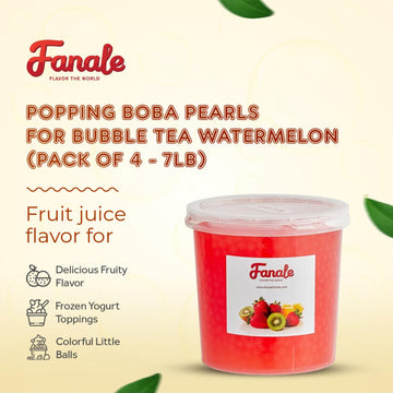 Fanale Watermelon Popping Boba Pearls, Vegan, Gluten Free, 7 lb Pack of 4