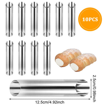 10 Pcs 5 Inch Cannoli Tubes Molds, Large Stainless Steel Cannolis Tubes, Non-Stick Cannoli Forms Cream Horn Danish Pastry Molds