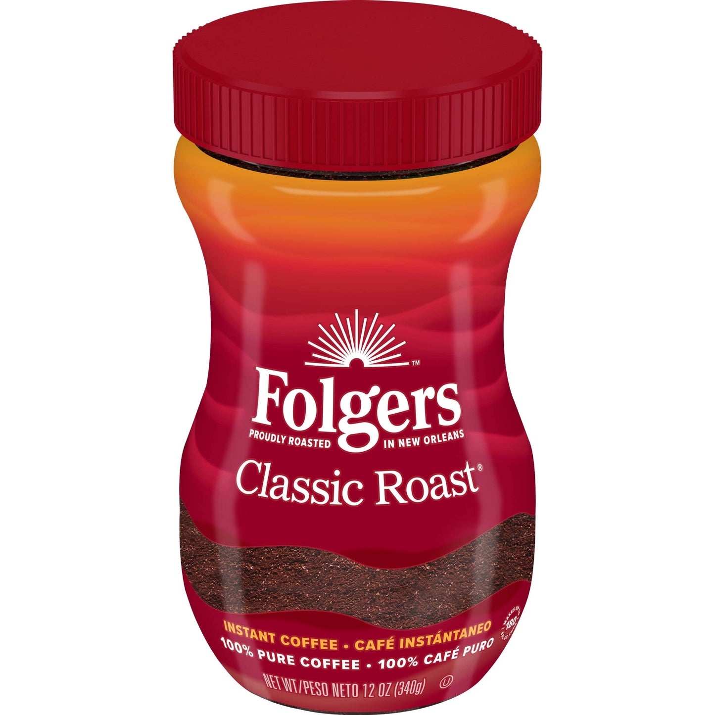 Folgers Classic Roast Instant Coffee Crystals, 12 Ounces
