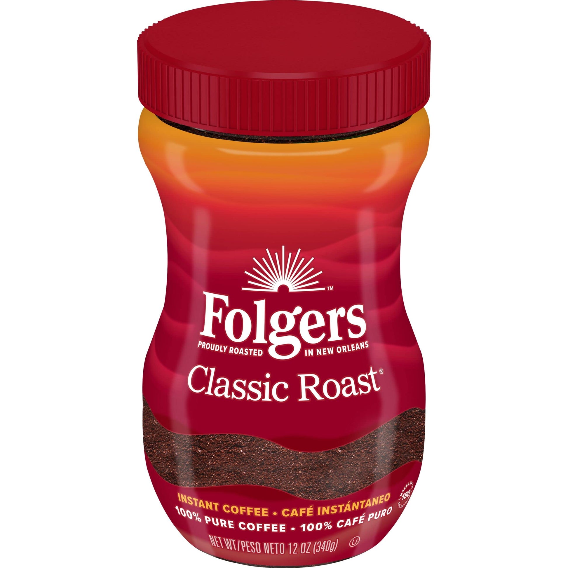 Folgers Classic Roast Instant Coffee Crystals, 12 Ounces