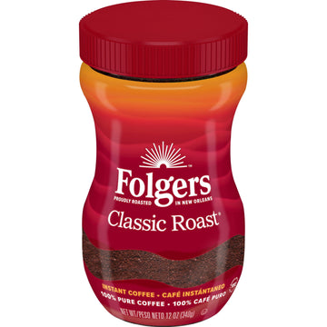 Folgers Classic Roast Instant Coffee Crystals, 12 Ounces