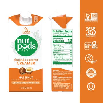 Nutpods Hazelnut Creamer - Unsweetened Non Dairy Creamer Made From Almonds And Coconuts - Keto Creamer, Whole30, Gluten Free, Non-Gmo, Vegan, Sugar Free, Kosher (12-Pack)