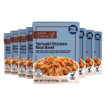 Born Simple Prepared Meals - Ready to Eat Teriyaki Chicken Rice Bowl | 10g Protein | 11 Oz (Pack of 8)