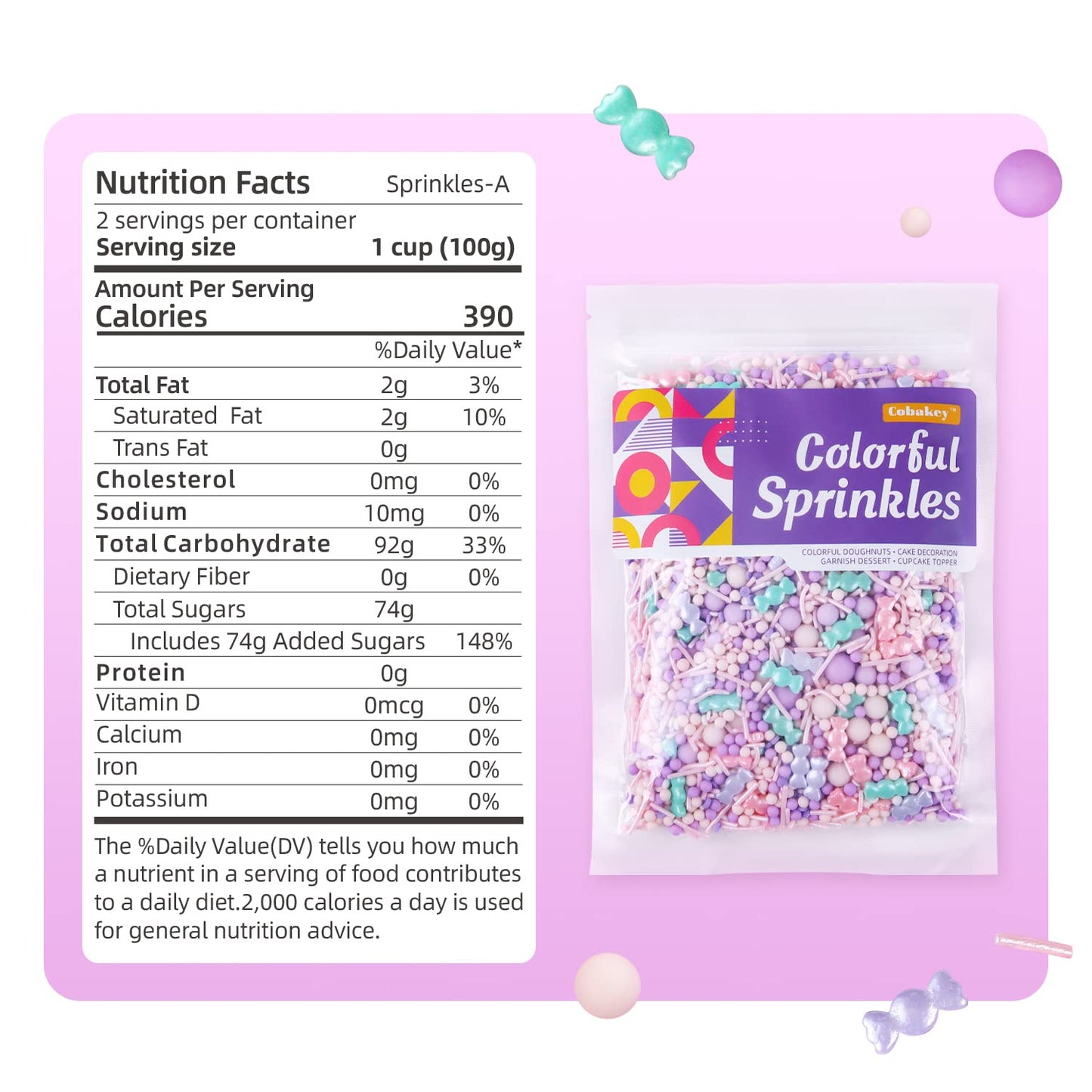 Edible Candy Sprinkles For Cake Decorating 7Ounce Cupcakes Sprinkles, Cake Decorations, Ice Cream, Cookie Candy Desserts Topper