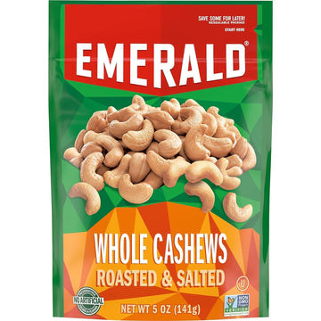 Emerald Nuts, Whole Cashews Roasted & Salted, 5 Oz Resealable Bag (Pack of 3)