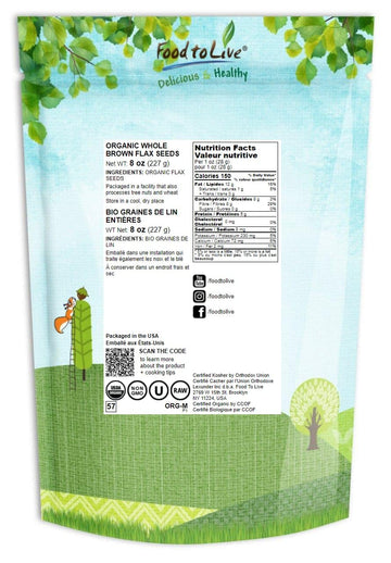 Food to Live Organic Brown Flax Seeds, Non-GMO, Vegan, 8 Ounces