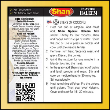 Shan Easy Cook Haleem Recipe Mix 10.5 Oz (300G) - Spice Powder For Traditional Meat, Lentil And Wheat Curry - Suitable For Veget