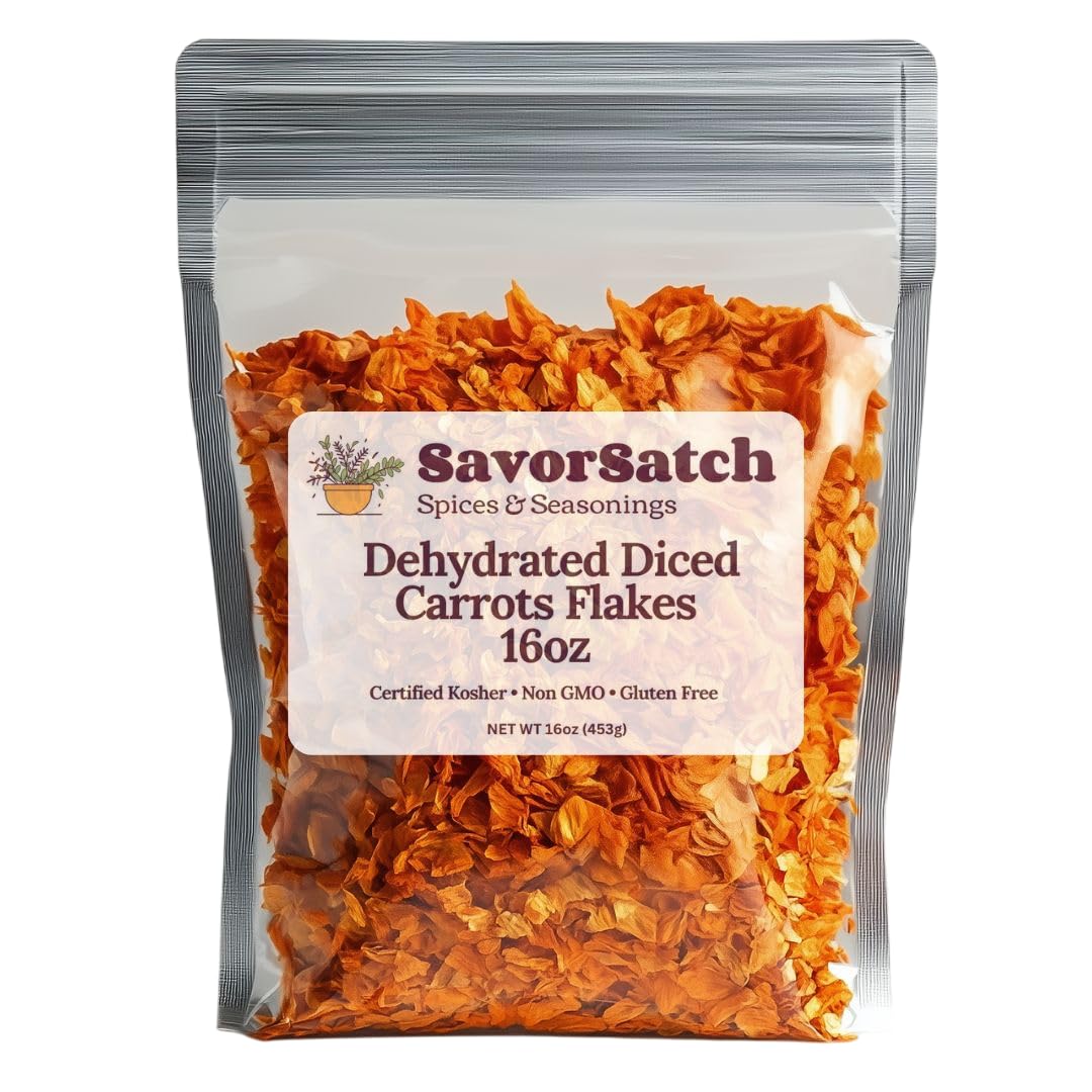 SavorSatch Dried Carrots - 16 oz Diced, Dehydrated | Resealable Pouch, Certified Kosher, Emergency Supply Food | Ideal for Campi