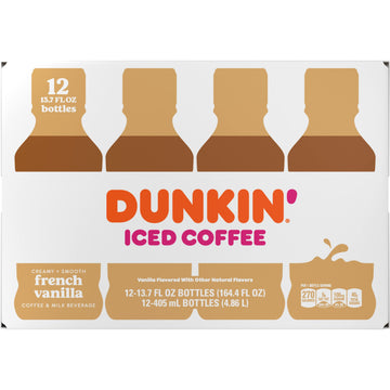 Dunkin Donuts Iced Coffee, French Vanilla, 13.7 Fluid Ounce (Pack Of 12)