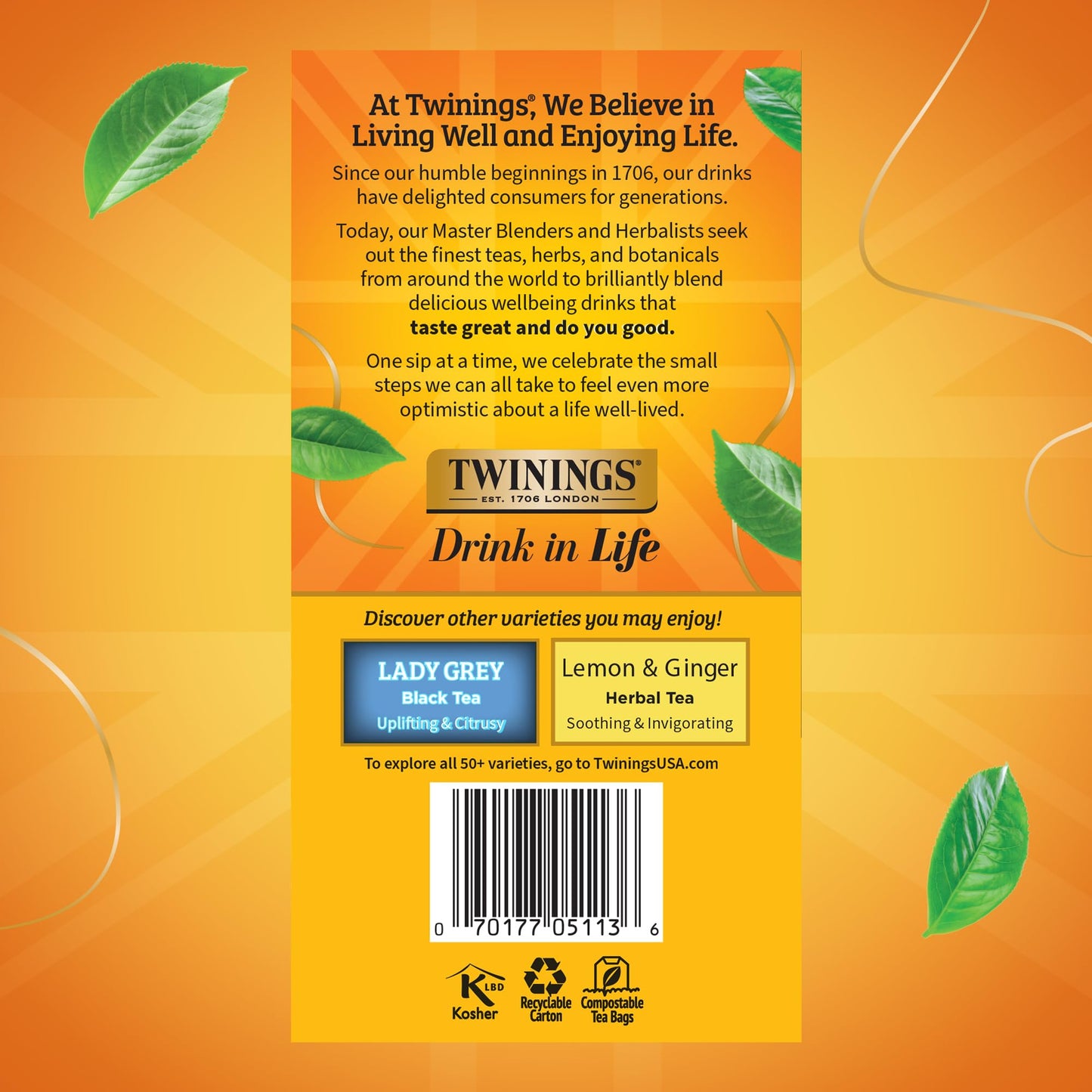 Twinings Earl Grey Black Tea Individually Wrapped Bags, 50 Count (Pack of 6), Flavoured with Citrus and Bergamot, Caffeinated, E