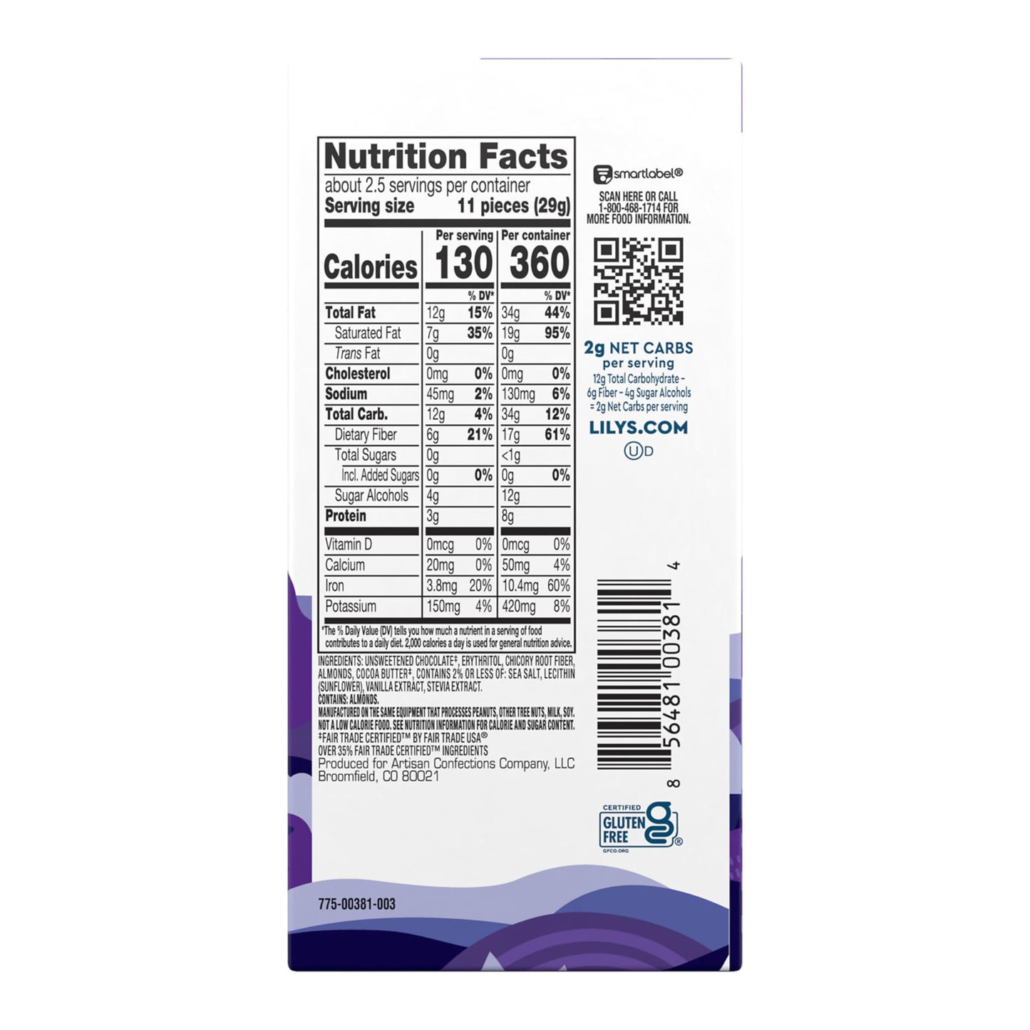 Lilys Salted Almond Dark Chocolate Bar | 70% Cocoa, No Added Sugar, Keto Friendly | 2.8 oz, 4-Pack