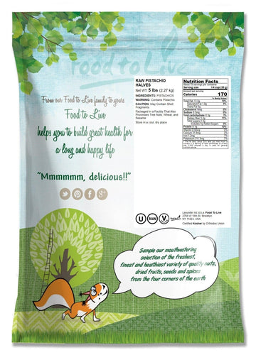 Food to Live California Pistachio Halves, Raw Unsalted Nuts, 5 Pound Bulk, Vegan Snack