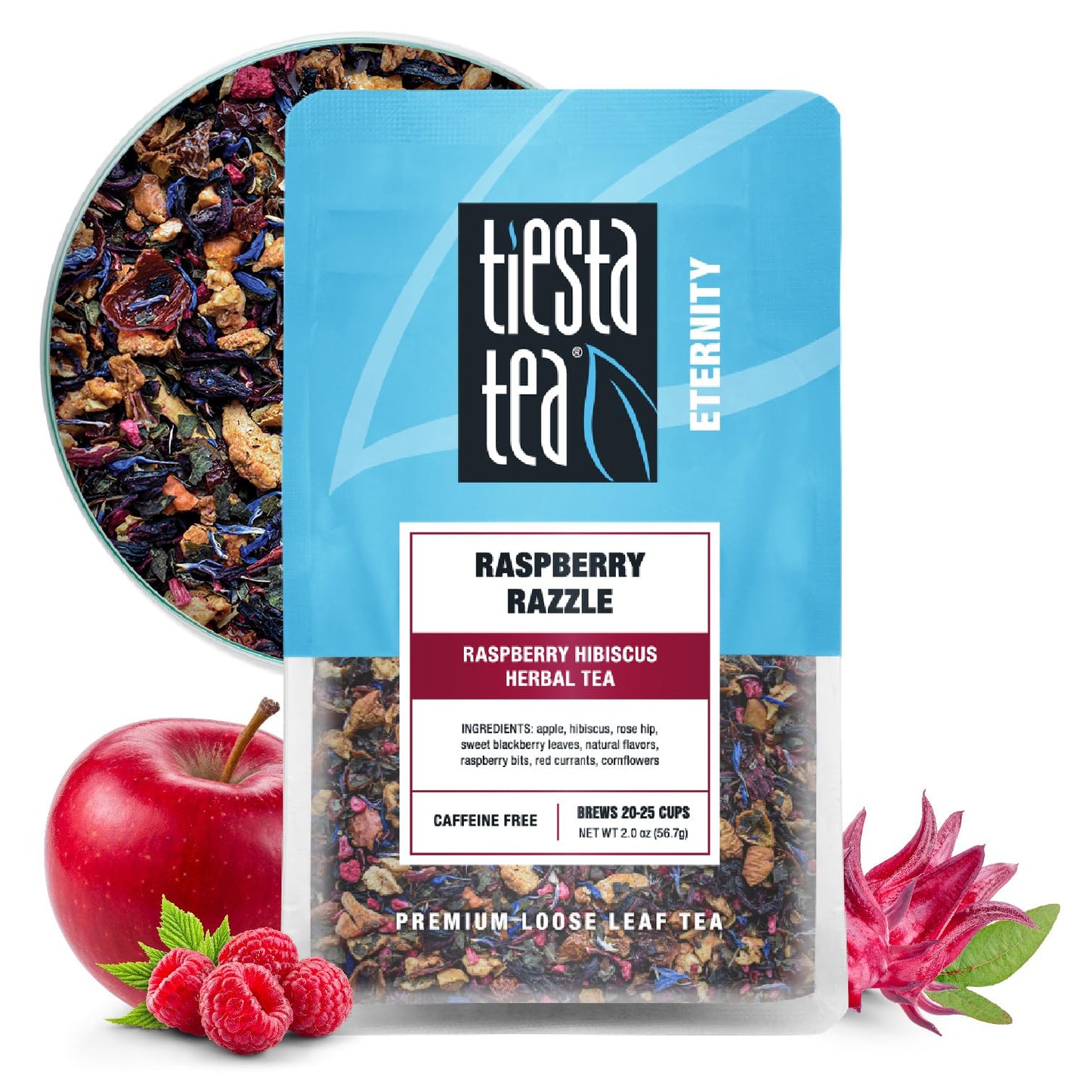 Tiesta Tea - Raspberry Razzle Tea Loose Leaf Raspberry Hibiscus Herbal Tea Top-Grade Energy Blend-Free Tea Blend Make Hot Or Iced & Up To 25 Cups 2 Oz Resealable Pouch