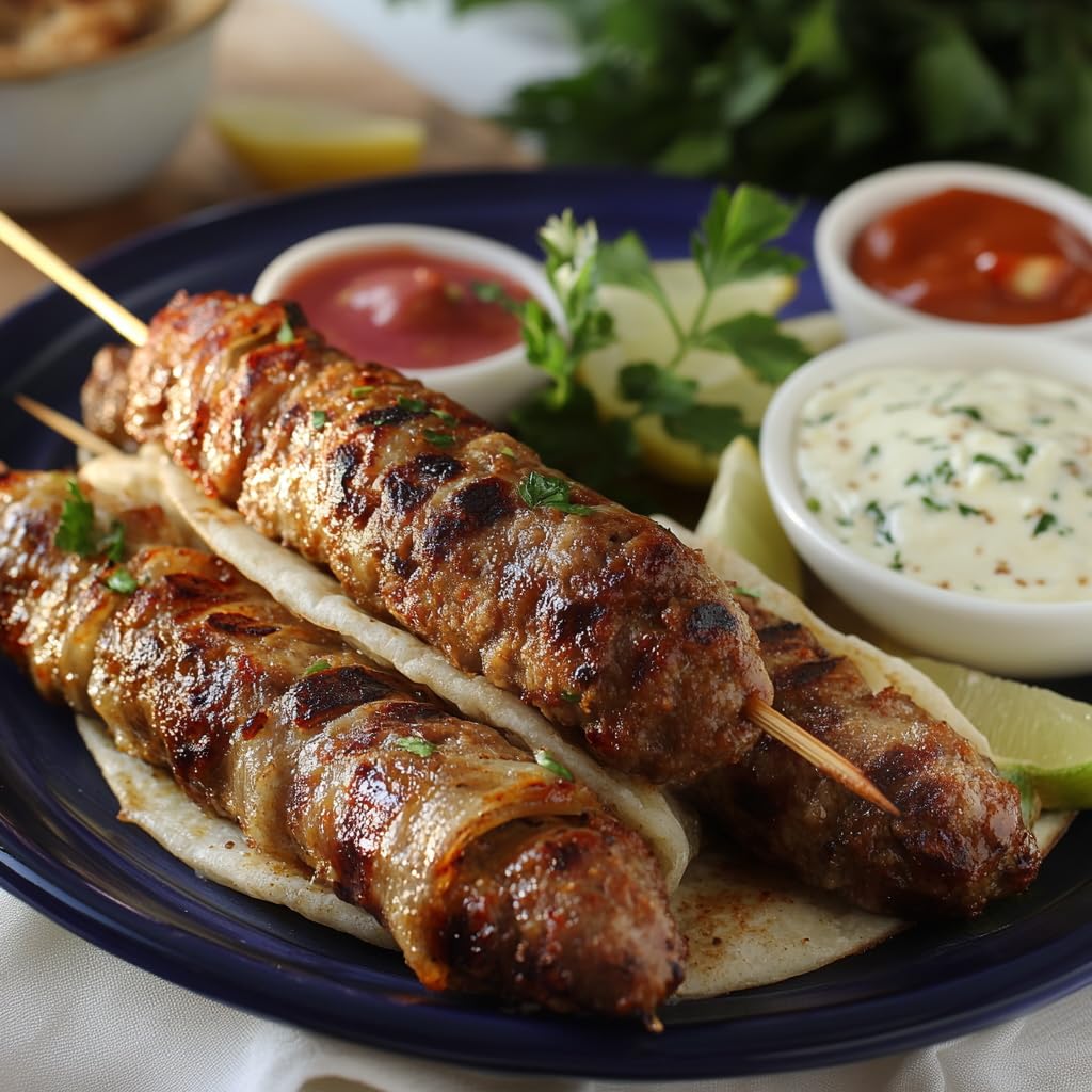 Grumpy Butcher Fully Cooked Beef Kebabs, 4 Pack (1 Lb Each) - Middle Eastern Style Kofta Kabob Made With Lean Ground Beef, Warm