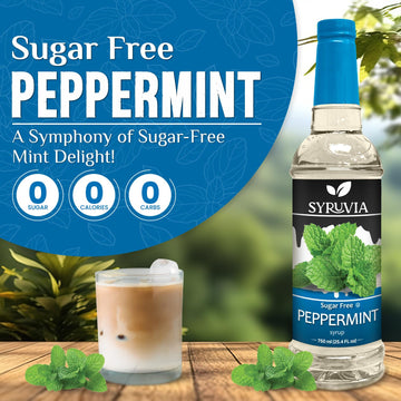 Syruvia Sugar Free Peppermint Syrup With Syrup Pump Dispenser - Peppermint Coffee Syrup Flavor, 25.4 Fl Oz, Kosher, Gluten Free,