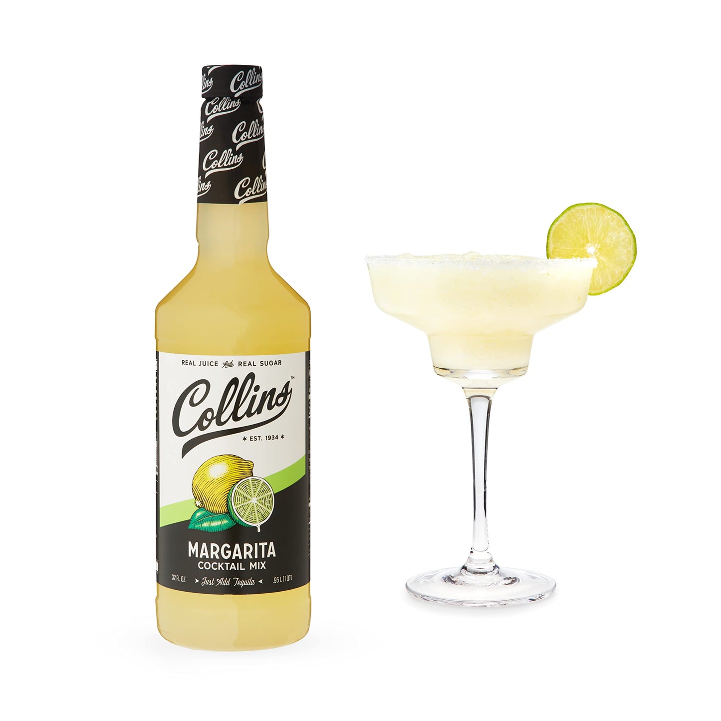 Collins Margarita Mix, 32 fl oz, Made with Lime, Lemon & Orange Juice, PET Bottle, Black, Model CB2MG