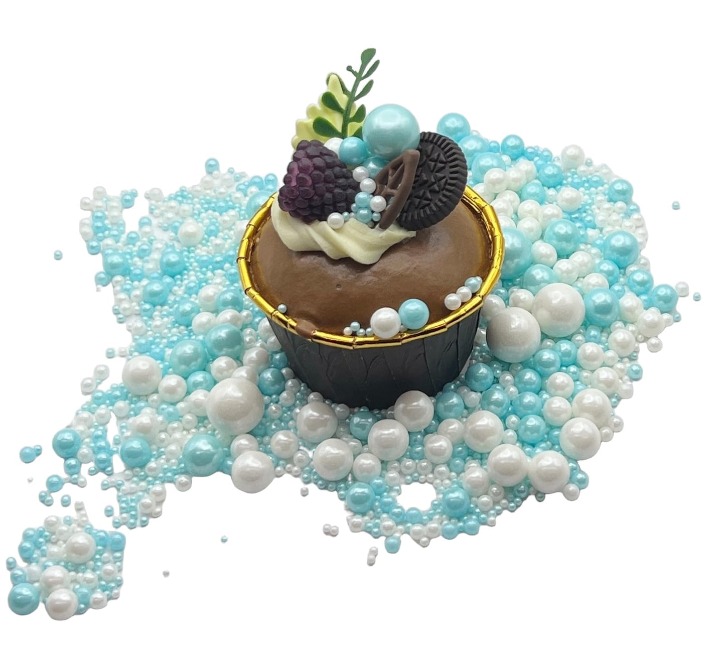 SE Si&Moos White and Light Blue Pearl Sprinkles for Cake Decorating Edible Cake Cookie Pearls Cupcake Decorations Baby Blue and White Sprinkles for Cake Cupcake Cookies Party Holiday Christmas Supplies 3.5 OZ