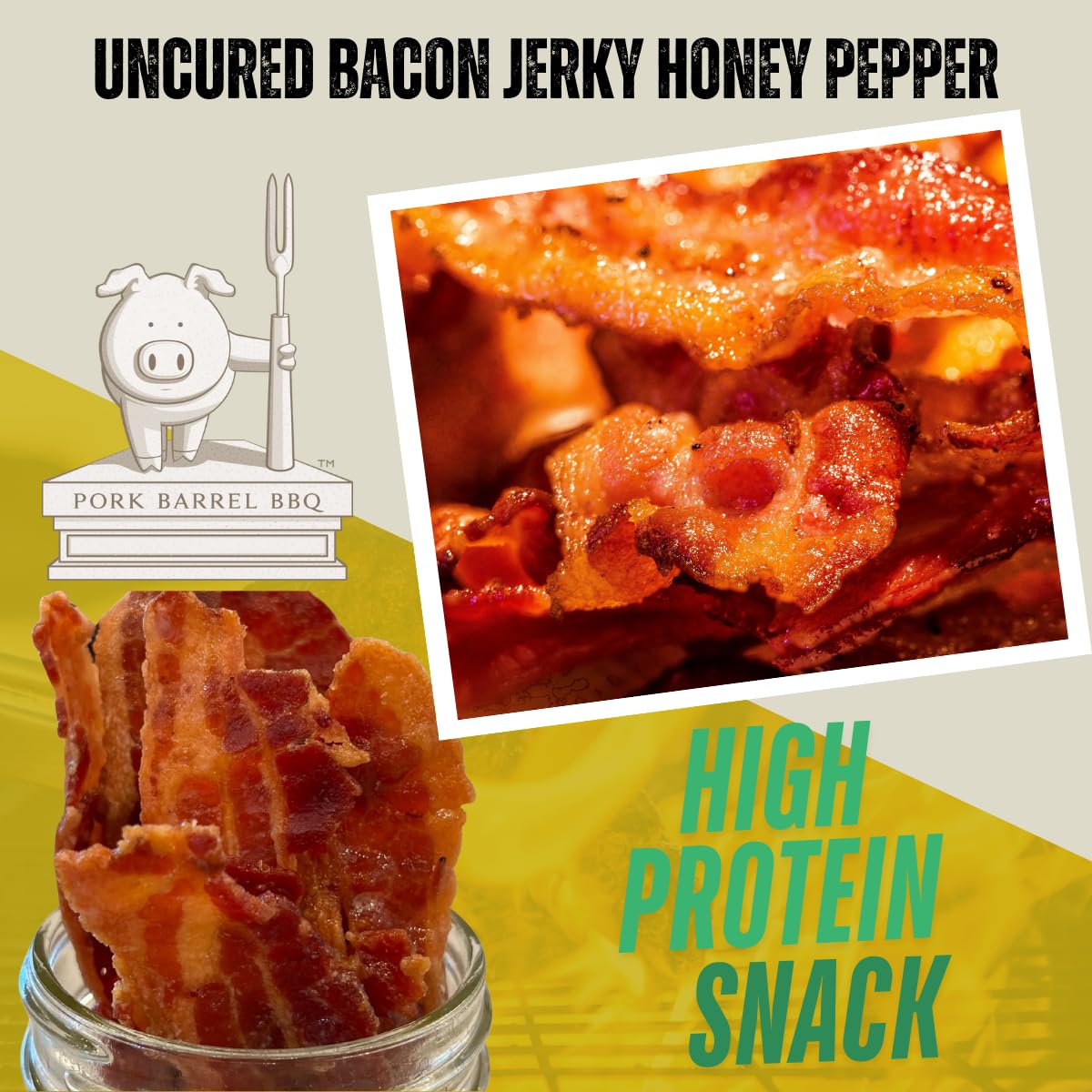 Pork Barrel BBQ Honey Pepper Bacon Jerky - Uncured, Gluten Free, 2 oz