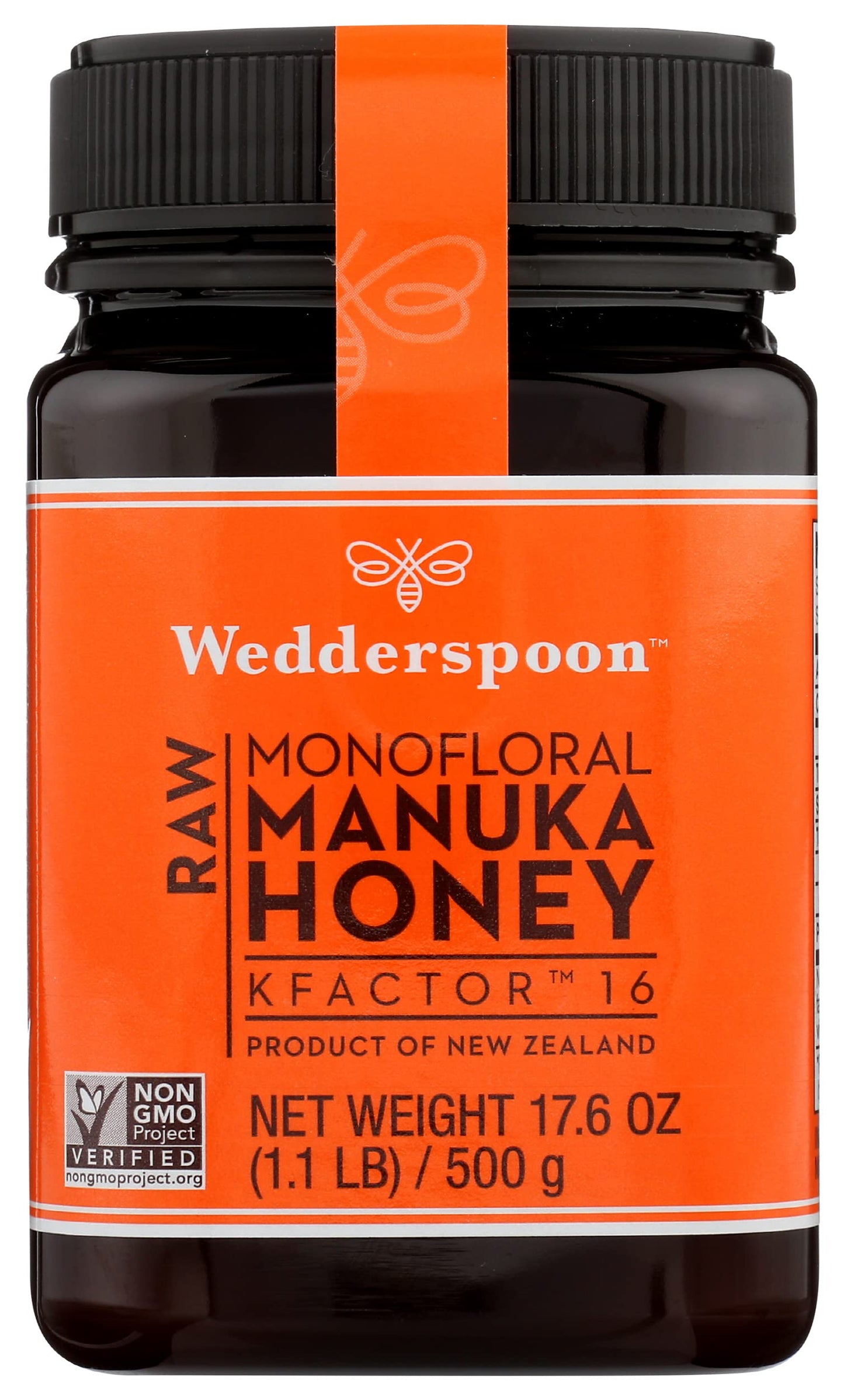 Wedderspoon Raw Monofloral Manuka Honey, Kfactor 16, Non-GMO, 17.6 Oz (Pack of 6)